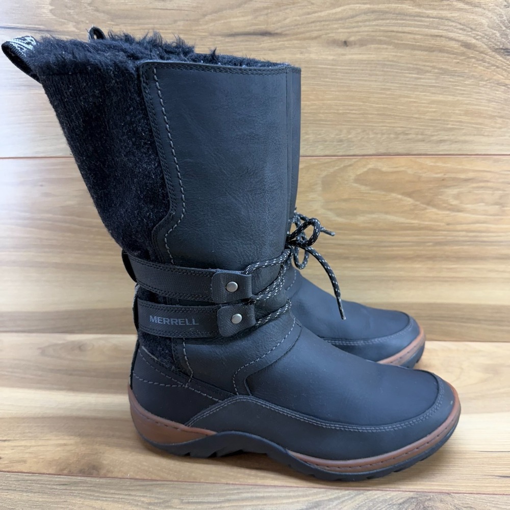 Merrell Sylva Tall Waterproof‎ Boots Womens 7.5 Black Leather Zipper